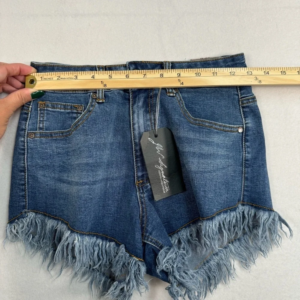 JW Signature Jean Shorts Womens Size Medium Dark Wash High Rise Frayed Hem NWT - Picture 8 of 10